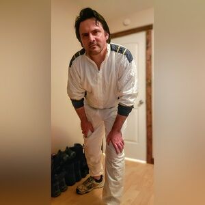 White and blue super swishy nylon shellsuit vtg 80s